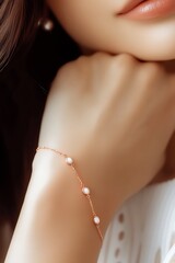 Aufkleber - Elegant close-up of a woman's hand adorned with a delicate bracelet featuring sparkling gems in soft natural light : Generative AI