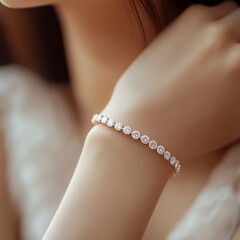 Poster - Chic Diamond Bracelet Wrapped Elegantly Around a Woman's Wrist : Generative AI