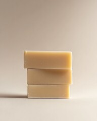 Aufkleber - Three blocks of natural soap neatly arranged on a soft background : Generative AI