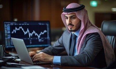 Poster - Business professional analyzing stock market data on a laptop in the office