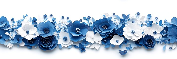Poster - Charming Blue and White Paper Florals Arranged Artistically Against a White Background for Stunning Effects : Generative AI