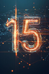 Poster - Bright digital number 15 represented with glowing lines
