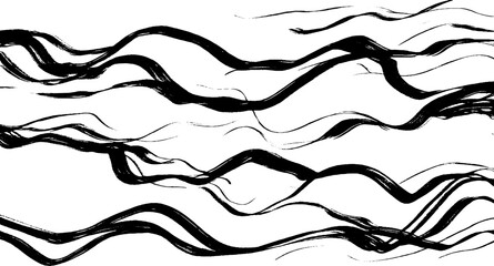 Poster - A series of dynamic, flowing black lines on a white background, creating a sense of movement and rhythm. The lines vary in thickness and curvature, resembling abstract waves or brush strokes.