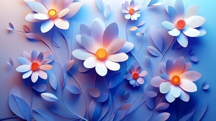 Poster - Bright and Vibrant Floral Arrangement with Blue and Purple Background Showcasing Beautiful Paper Flowers : Generative AI