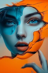 Poster - Compelling Close-Up of a Beautiful Woman with Striking Blue Eyes and Surreal Design Elements : Generative AI
