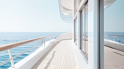 Aufkleber - Luxurious Yacht Deck Overlooking Calm Ocean Waters with Clear Blue Sky : Generative AI
