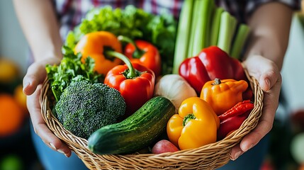 Aufkleber - Person Holding a Basket of Fresh Vegetables for Cooking and Nutrition : Generative AI
