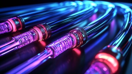 Fototapete - Stunning artistic view of translucent glowing tubes merging colorful lights in a captivating pattern : Generative AI