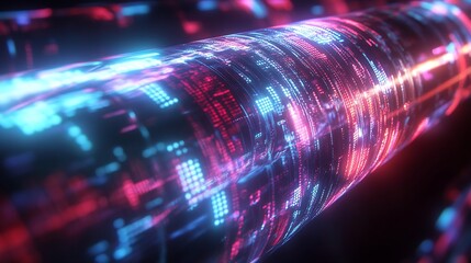 Fototapete - Illuminated digital tube showcasing colorful light patterns and data flow : Generative AI