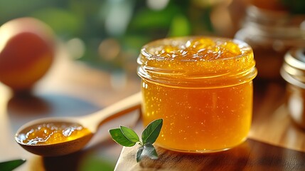 Poster - Glowing Jar of Honey with Garnish of Fresh Leaves Capturing the Essence of Sweet Indulgence : Generative AI