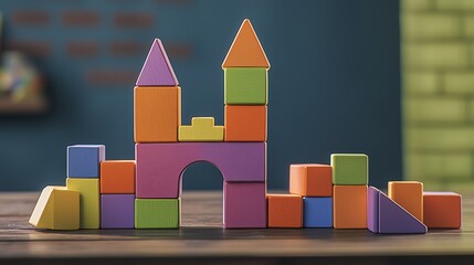 Leinwandbilder - Vibrant wooden toy castle constructed from blocks designed for imaginative playtime : Generative AI