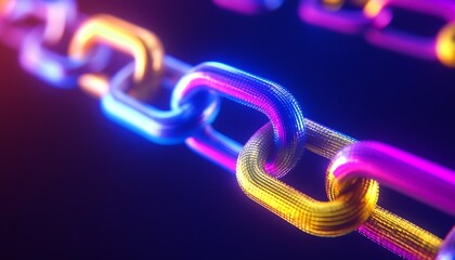 Fototapete - Stylish Colorful Chain Links on a Dark Background Representing Modern Interconnectivity : Generative AI