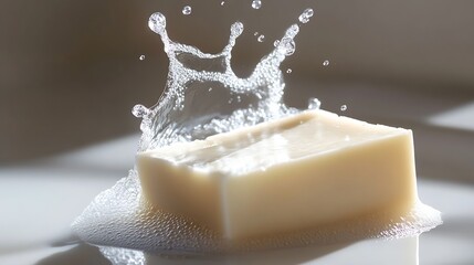 Poster - Dynamic Image of Soap Bar with Water Splash Capturing a Moment of Refreshing Cleanliness and Purity : Generative AI