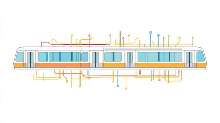 Leinwandbilder - Metro station layout and subway train illustration depicting urban public transport design for efficient commuting. Generative AI
