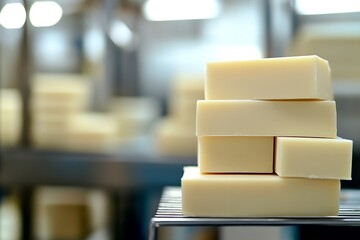 Aufkleber - Stacked bars of handmade soap in a clean workshop environment showcasing artisanal craftsmanship : Generative AI