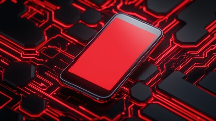 Poster - Modern Smartphone on Electronic Circuit Board with Red Glow