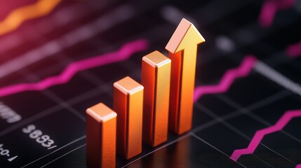 Poster - Growth trend with orange bars on a dark background showing success