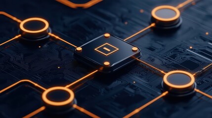 Poster - Abstract Digital Circuit Board with Glowing Connection Points