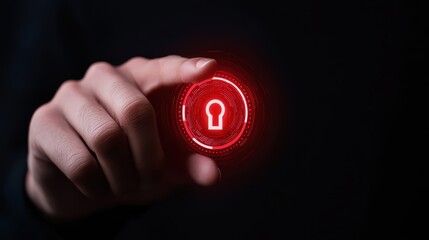 Poster - Hand Pressing Digital Unlock Button with Red Light Emblem