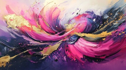 Poster - Abstract Pink and Gold Swirls: A Dynamic Expression of Color and Movement