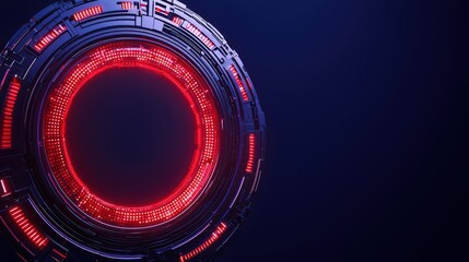 Poster - Futuristic Circular Design with Bright Red Elements and Dark Background