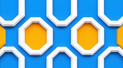 Canvas Print - Colorful geometric shapes on blue background with white and yellow accents