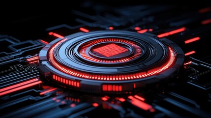 Poster - Futuristic Technology Abstract with Red and Black Circuit Design
