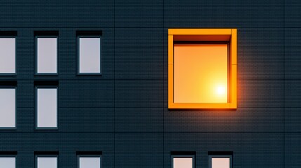 Poster - Sunlight Reflection in Unique Window Frame on Modern Building Wall