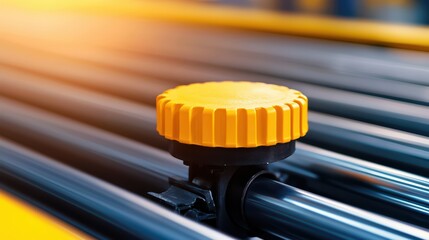 Poster - Vibrant Yellow Control Valve on Industrial Equipment Background