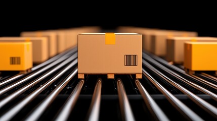 Poster - Modern Logistics Concept with Cardboard Box on Conveyor Belt