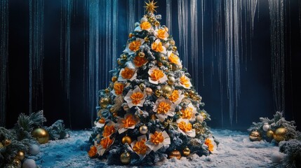 Wall Mural - Decorated Christmas Tree in Snow