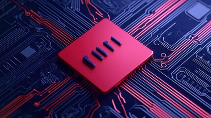 Poster - abstract technology background with red square and circuit patterns