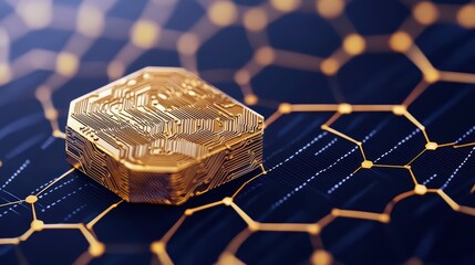 Poster - Golden Cryptocurrency Coin on Abstract Digital Background