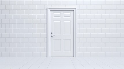 Poster - simple white door against clean white wall in modern interior space