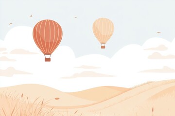 Aufkleber - Hot air balloons gently drifting over a vast golden field under a bright sky during a serene afternoon. Generative AI