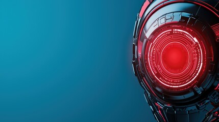 Poster - Futuristic Cybernetic Head with Glowing Red Eye and Metallic Details