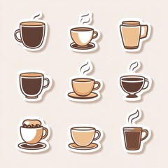 Aufkleber - Various style stickers featuring coffee cups and coffee beans with a warm color palette for beverage lovers. Generative AI