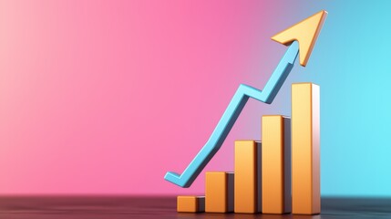 Poster - Rising Graph with Colorful Bars and Arrow on Abstract Background