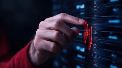 Poster - Hand Interacting with Stock Market Graph on Digital Screen Display