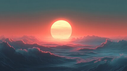 Wall Mural - beautiful sunset over a vast ocean with rolling waves