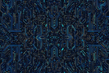 abstract close-up of a glowing blue digital circuit board, showcasing intricate connections and tech