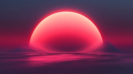 Wall Mural - enormous red sphere rising over a hazy horizon and waters