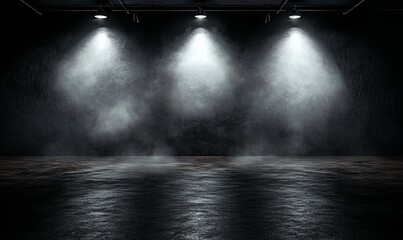 Poster - A perspective floor backdrop in a black room studio with a gray gradient spotlight as the backdrop background, perfect for showcasing your product or artwork