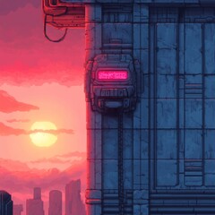 Poster - pixels forming a continuous geometric pattern illustration