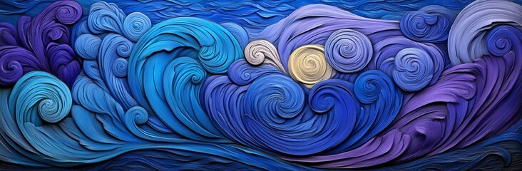 Poster - a horizontal banner moving with baby blue, midnight blue, and dark turquoise hues, featuring dynamic
