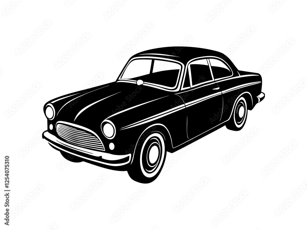 Black and white vector silhouette of an old-school classic vintage car ...