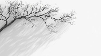 Wall Mural - Bare tree branches cast shadows on a clean white background