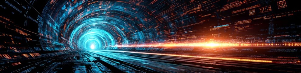 Poster - Blue Digital Grid background, futuristic style. Network Tech Wallpaper Banner. 3D Render