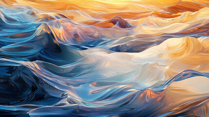 Poster - Metallic abstract background idea. serene waves of color merge seamlessly at sunset, creating a tranquil seascape. Mechanical Ocean Waves. Illustration