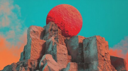 Poster - A digital abstract painting featuring colorful rectangles of red and blue. The artwork exudes beauty with its warm hues